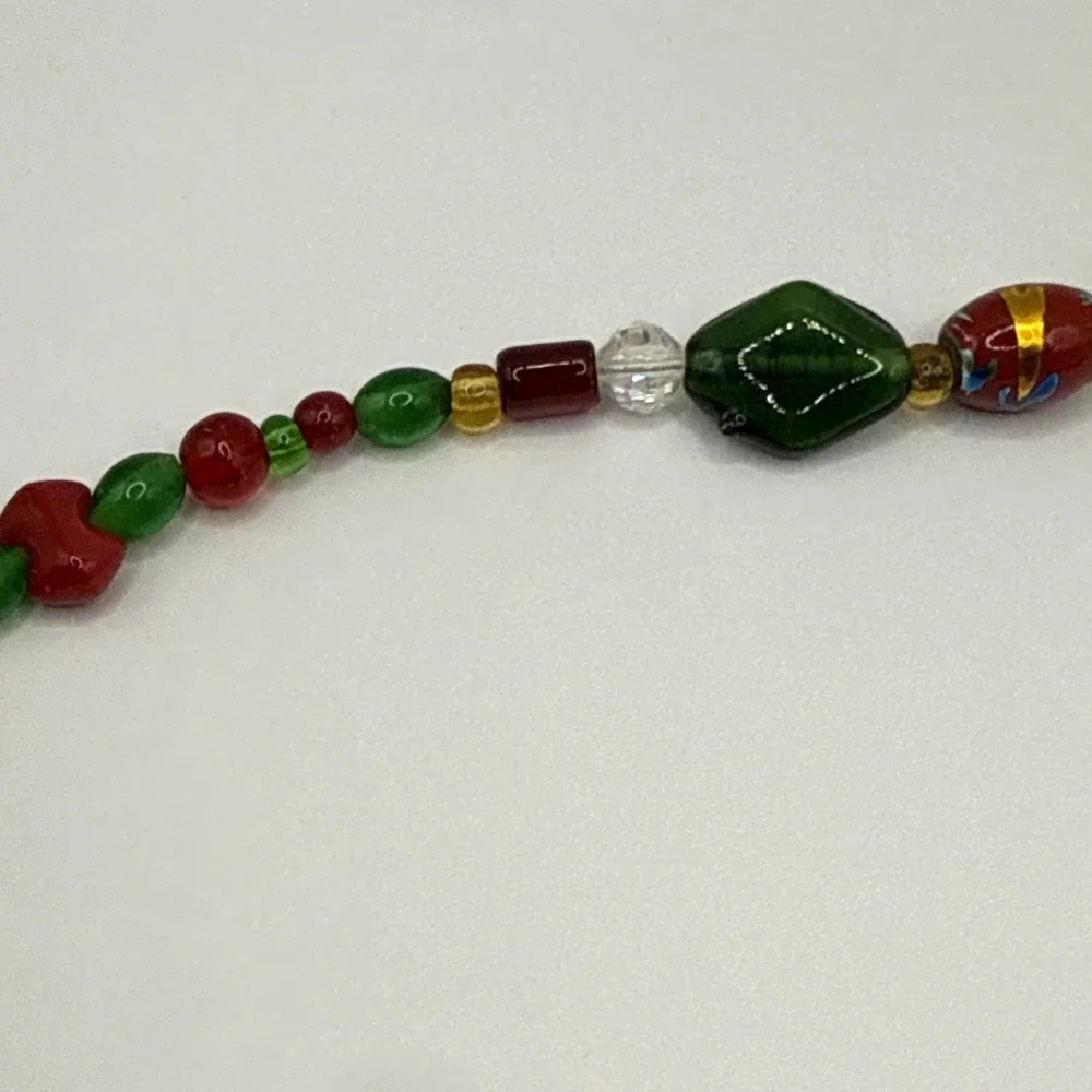 Vintage Necklace‎ Art Glass Red Green Beads Round & Figural Abstract Beaded 14in - Picture 14 of 16